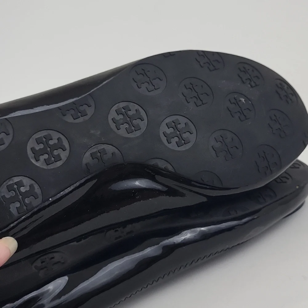 Tory Burch Reva Black Patent Leather w/ Logo Ballet Flats Shoes Size 7 M